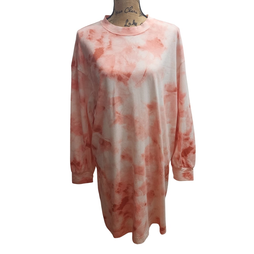 Old Navy Tie Dye Long Sleeve Tunic Dress XL Coral White Casual Comfort